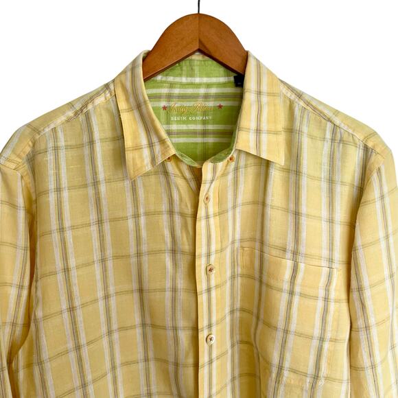 Indigo Palms Denim Company 100% Linen Yellow Plaid Button Down Shirt Mens LG - Picture 2 of 11